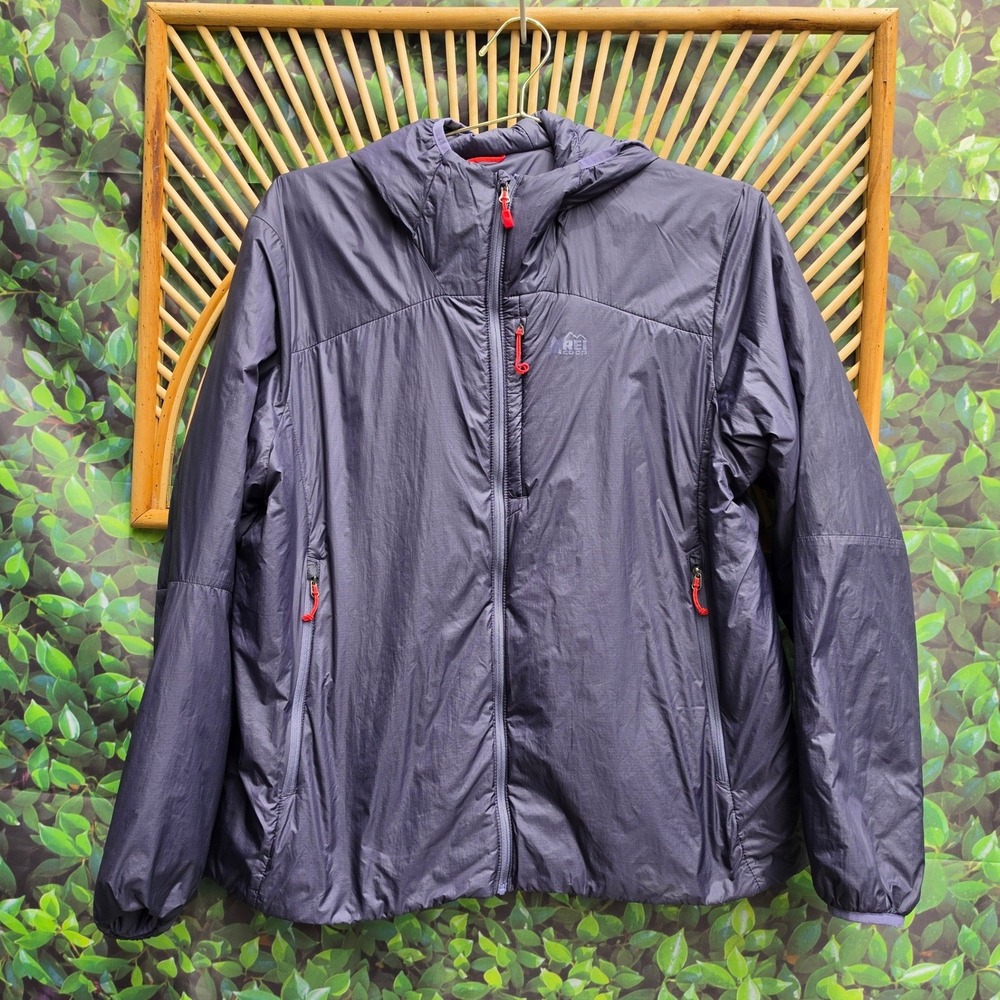 REI Co-op Mens 1XLarge PrimaLoft Insulated Hooded Jacket Navy Blue Ripstop